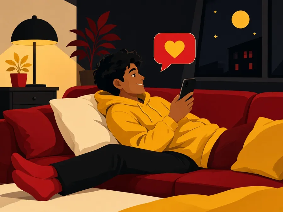 Man relaxing on a sofa while talking on his phone
