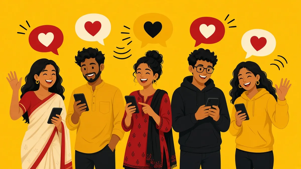 Friends chatting happily on their phones