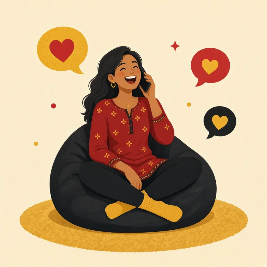 Woman laughing while talking on a phone call